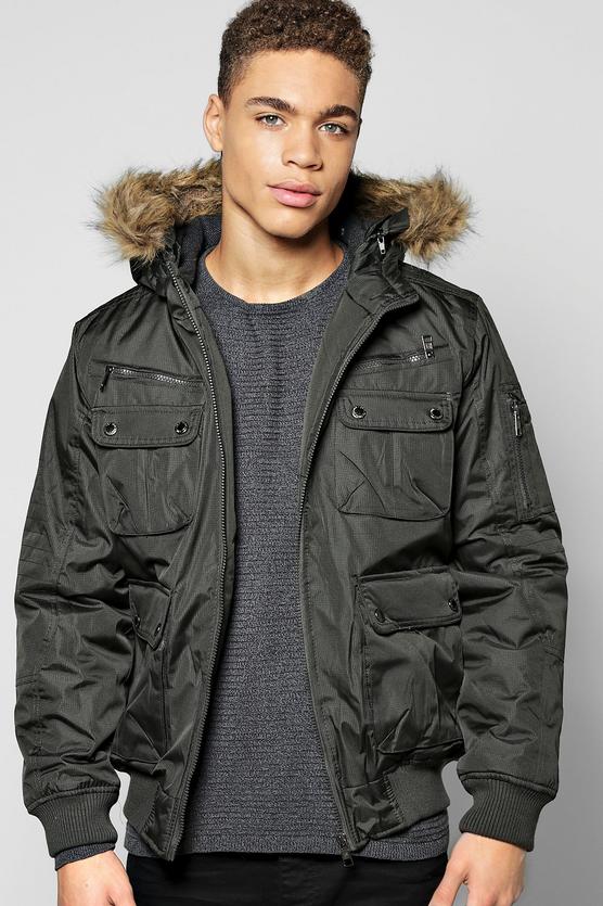 Short Parka With Faux Fur Lined Hood